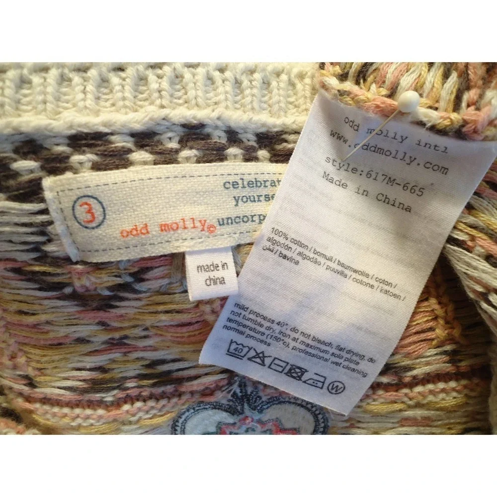ODD MOLLY PINK FAIR ISLE CREW NECK COTTON KNIT SWEATER SIZE 3 LARGE - Picture 8 of 11